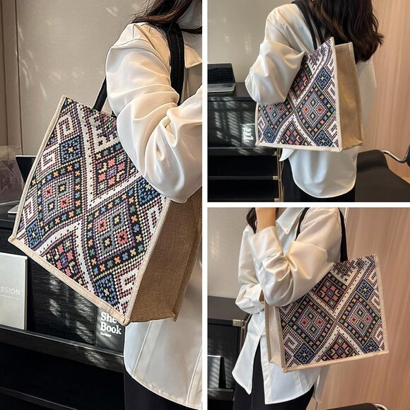 Women Yellow02 14''x12'' Large Tote Bag with Laminated Interior and Soft Handles - Picture 3 of 6